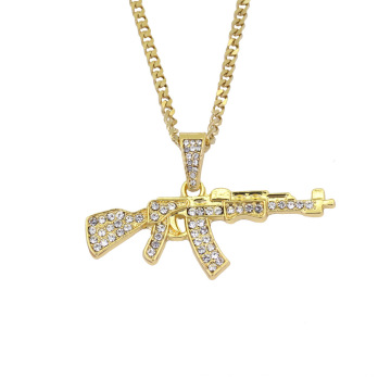 Colar masculino Ak 47 Pistola Pingente de Ouro Cristal Hiphop Joias Design Barato